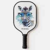 Blauwe tinten Gekke Zebra Modern Monogram Pickleball Paddle (Achterkant)