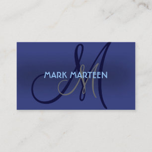 Blauwe tinten gewone monogram aangepaste visitekaa visitekaartje