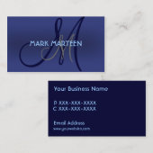 Blauwe tinten gewone monogram aangepaste visitekaa visitekaartje (Voorkant / Achterkant)