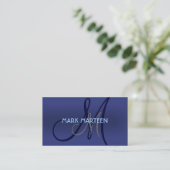 Blauwe tinten gewone monogram aangepaste visitekaa visitekaartje (Staand voorkant)