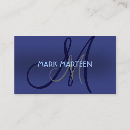 Blauwe tinten gewone monogram aangepaste visitekaa visitekaartje (Voorkant)