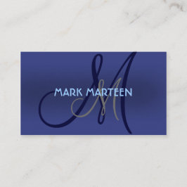 Blauwe tinten gewone monogram aangepaste visitekaa visitekaartje