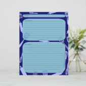 Blauwe tinten kookgerei recept pagina (Staand voorkant)