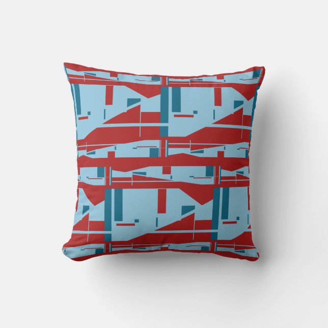 Blauwe tinten op donkerrode klassieke grote mozaïe kussen (Voorkant)