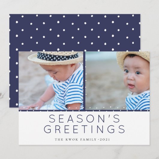 Blauwe tinten Polka Dot Foto groetjes Feestdagenkaart (Voorkant / Achterkant)