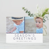 Blauwe tinten Polka Dot Foto groetjes Feestdagenkaart (Staand voorkant)