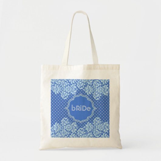 Blauwe tinten polka-punt en bloemmotief-monogram tote bag (Voorkant)