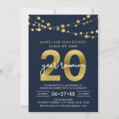 Blauwe tinten van licht 20 jaar klasse reunion kaart (Voorkant)