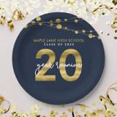 Blauwe tinten van licht 20 jaar klasse reunion papieren bordje