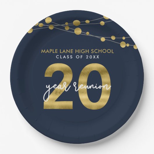 Blauwe tinten van licht 20 jaar klasse reunion papieren bordje (Voorkant)