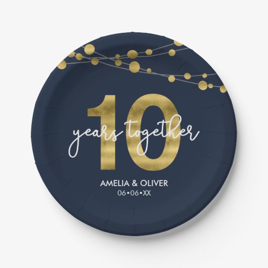 Blauwe tinten van Lichten 10e Jubileum Partij Papieren Bordje (Voorkant)
