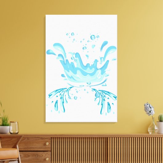 Blauwe tinten water spatten en waterdruppels canvas afdruk (Insitu (Woonkamer))