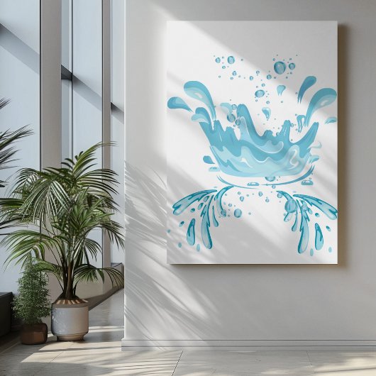 Blauwe tinten water spatten en waterdruppels canvas afdruk