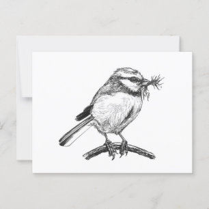 Blauwe tit vogel inkt tekening briefkaart