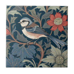 Blauwe Tit William Morris stijl Links tegenover Bi Tegeltje