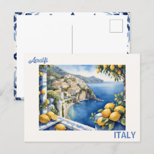 Blauwe titels en citroenen uitzicht van Amalfi Ita Briefkaart