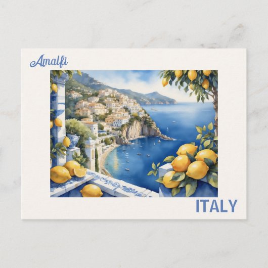 Blauwe titels en citroenen uitzicht van Amalfi Ita Briefkaart (Voorkant)