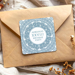 Blauwe toga verjaardagsfeestje vierkante sticker