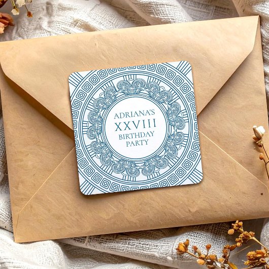 Blauwe toga verjaardagsfeestje vierkante sticker