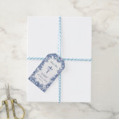Blauwe Toile Bloem Doop Cadeau Label Cadeaulabel (Met Touw)