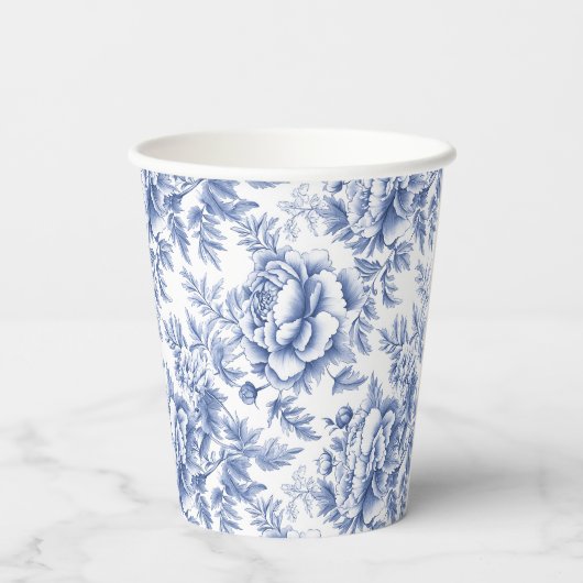Blauwe Toile Bloem Doop Papier Cup Papieren Bekers (Achterkant)