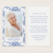 Blauwe Toile Bloemen Foto Begrafenisgebed Kaart (Voorkant /achterkant)