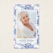 Blauwe Toile Bloemen Foto Begrafenisgebed Kaart (Voorkant)