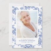 Blauwe Toile Bloemen Fotobegrafenis Kaart (Voorkant)