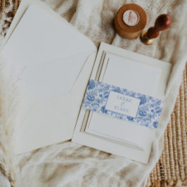  Blauwe Toile Bloemen Nodig Belly Band Uitnodigingen Wikkel