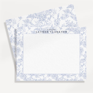 Blauwe toile bloemenrand notitiekaart kaart