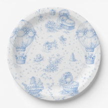 Blauwe Toile de Jouy Baby Shower Papieren Borden
