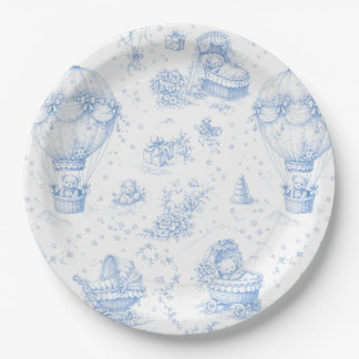 Blauwe Toile de Jouy Baby Shower Papieren Borden Bordje