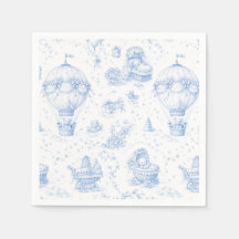 Blauwe Toile de Jouy Baby Shower Servetten
