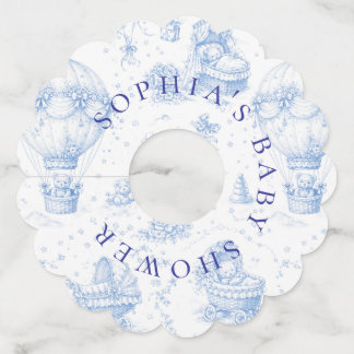 Blauwe Toile de Jouy Baby Shower Wijn Glas Labels