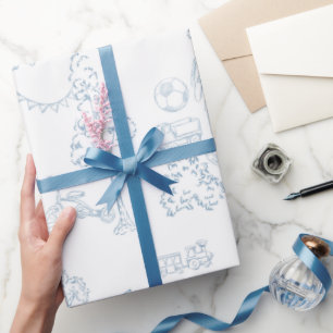 Blauwe Toile de Jouy Babykamer Baby Shower  Cadeaupapier