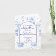 Blauwe Toile de Jouy babyshower uitnodiging