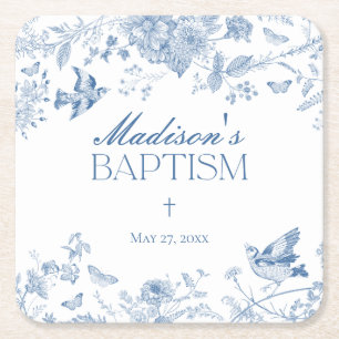 Blauwe Toile de Jouy  Bloemendoop Kartonnen Onderzetters