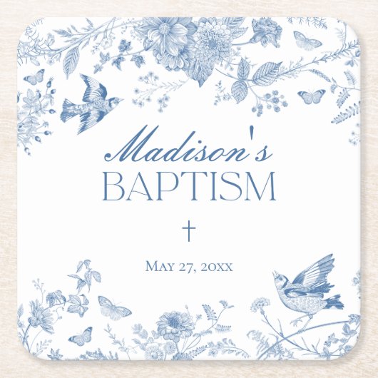 Blauwe Toile de Jouy  Bloemendoop Kartonnen Onderzetters (Voorkant)