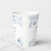 Blauwe Toile de Jouy Bloemendoop Papieren Bekers (Rechts)