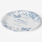 Blauwe Toile de Jouy Bloemendoop Papieren Bordje (Gekanteld)