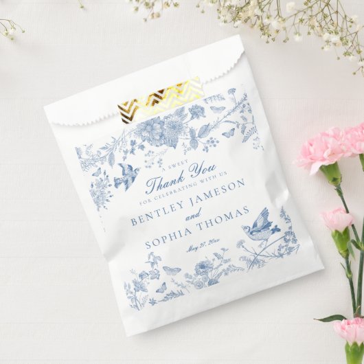 Blauwe Toile De Jouy Bloemige Trouwdessert Bedankzakje (Gezegeld)