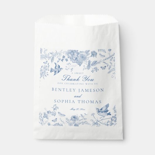 Blauwe Toile De Jouy Bloemige Trouwdessert Bedankzakje (Voorkant)