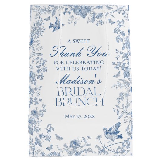 Blauwe Toile De Jouy Bruids Brunch Favorieten Medium Cadeauzakje (Achterkant)