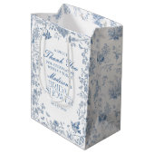 Blauwe Toile De Jouy Bruiloft Feest Favorieten Medium Cadeauzakje (Achterkant Gekanteld)
