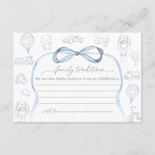 Blauwe Toile de Jouy familietradities Informatiekaartje (Voorkant)