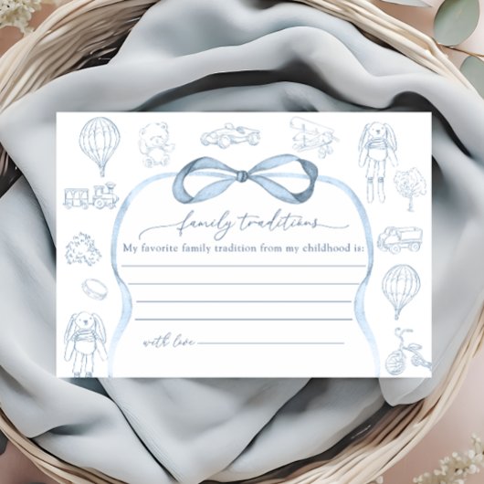 Blauwe Toile de Jouy familietradities Informatiekaartje