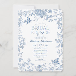 Blauwe Toile De Jouy Franse Bloem Bruids Brunch Kaart