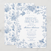 Blauwe Toile de Jouy Franse Bloemen Bruids Brunch Kaart (Voorkant / Achterkant)