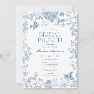 Blauwe Toile de Jouy Franse Bloemen Bruids Brunch Kaart
