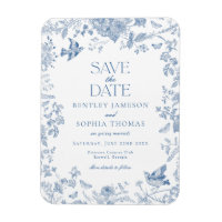 Blauwe Toile De Jouy Franse Bloemen Save the Date